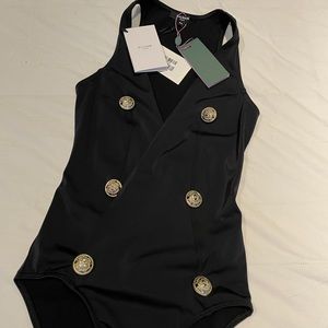 Balmain Button Embellished Wrap Effect Swimsuit
